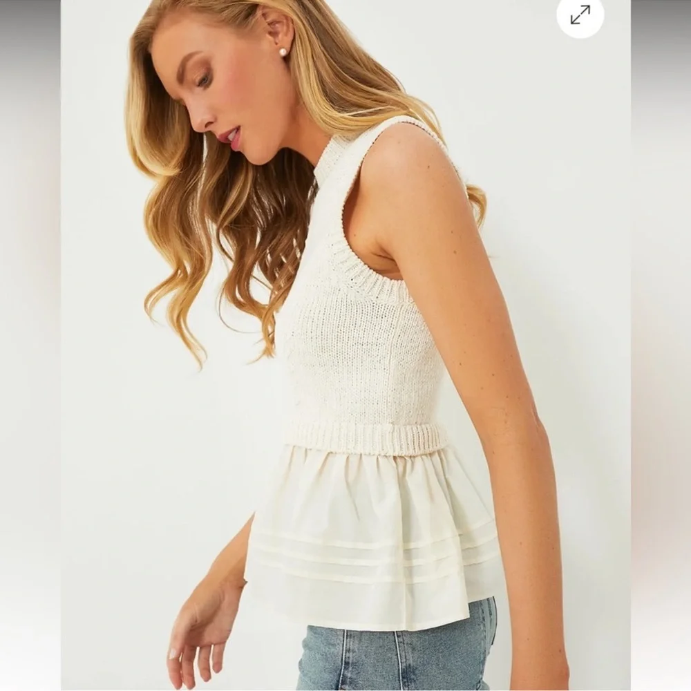 NWT Ulla Johnson Edda Elegant Sleeveless Knit Peplum Silk & Cotton Top Ivory - Picture 10 of 16